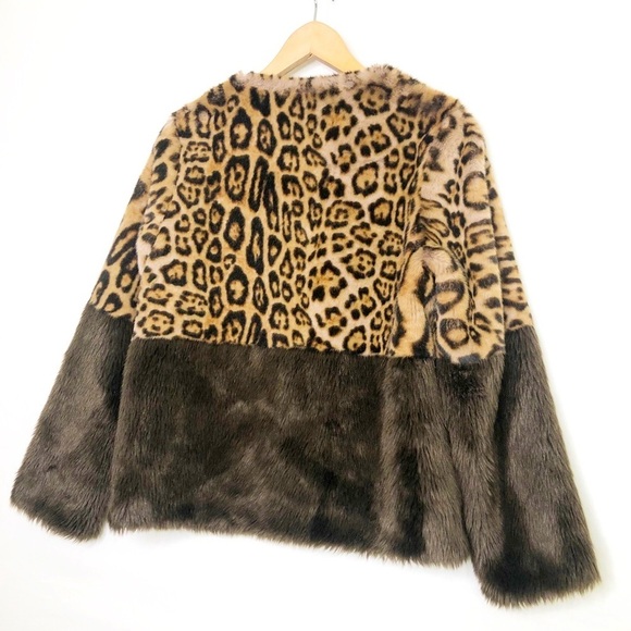 Anthropologie Current Air faux, fur color block and leopard print jacket - Picture 14 of 15